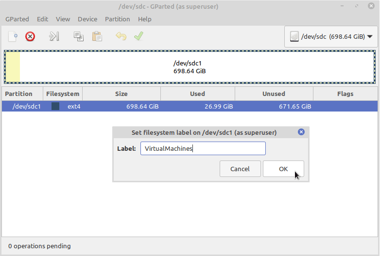 Enter new filesystem label